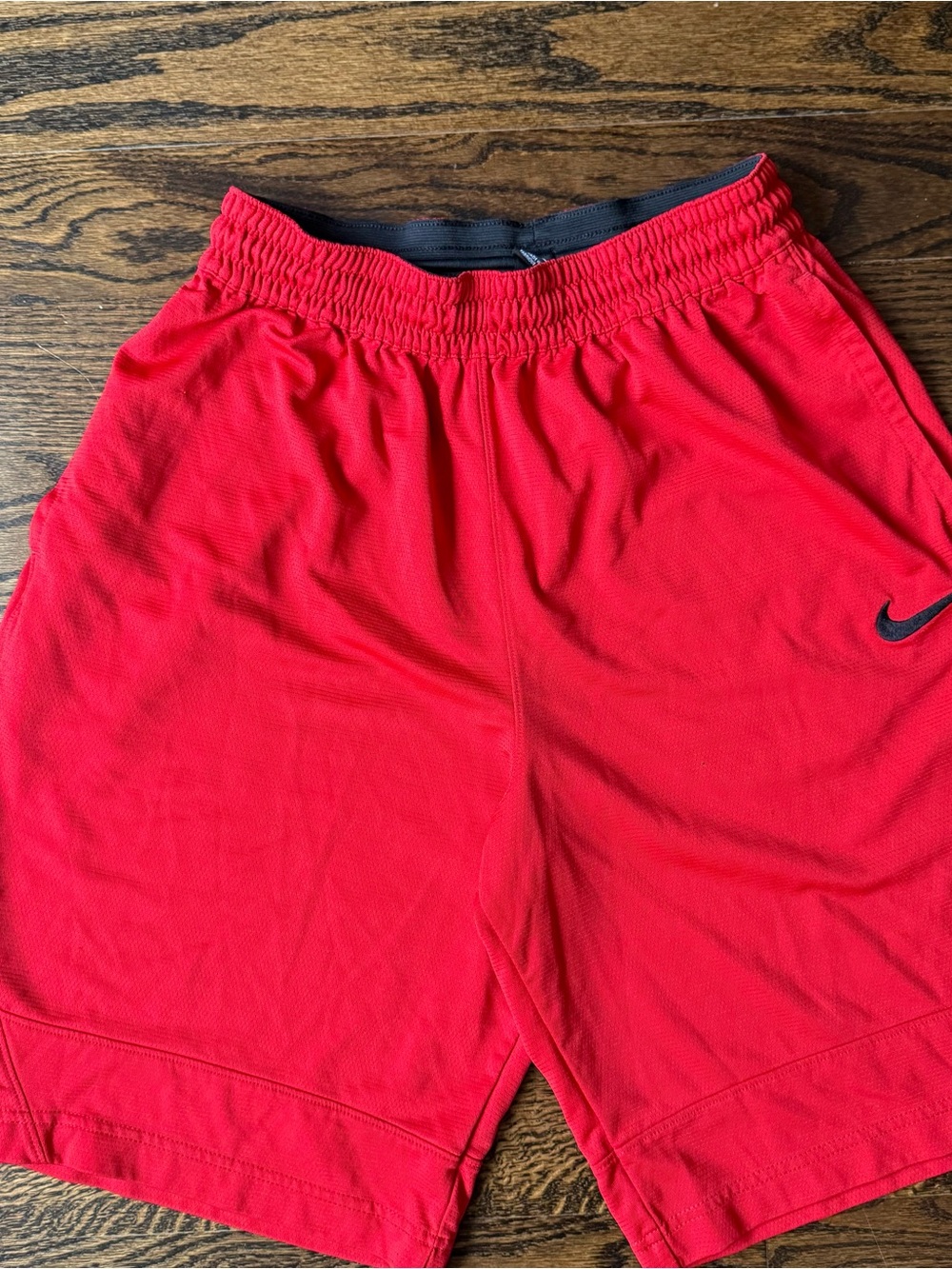 Nike Red Men's Athletic Shorts with Black Swoosh